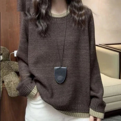 Pullover lavorato a maglia da donna con scollo rotondo, a maniche lunghe, maglia