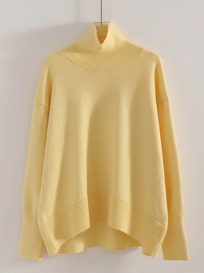 Dolcevita oversize da donna, maglione lavorato a maglia a maniche lunghe