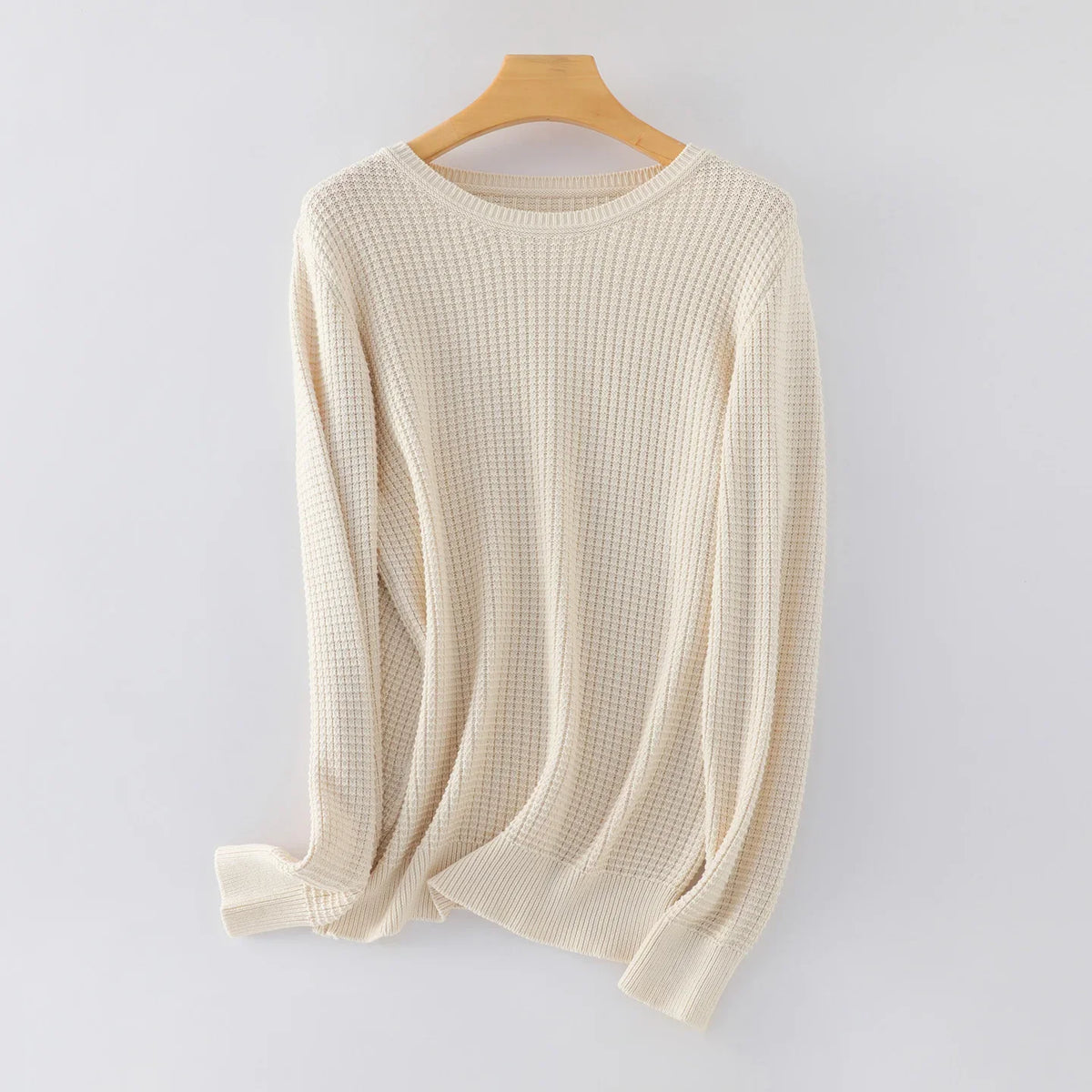 Unisex Langarm Pullover Rundhalsausschnitt Waffelstruktur Strickpullover