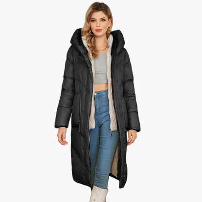 Manteau d'hiver matelassé pour femme avec capuche – Manteau long tendance pour les jours froids