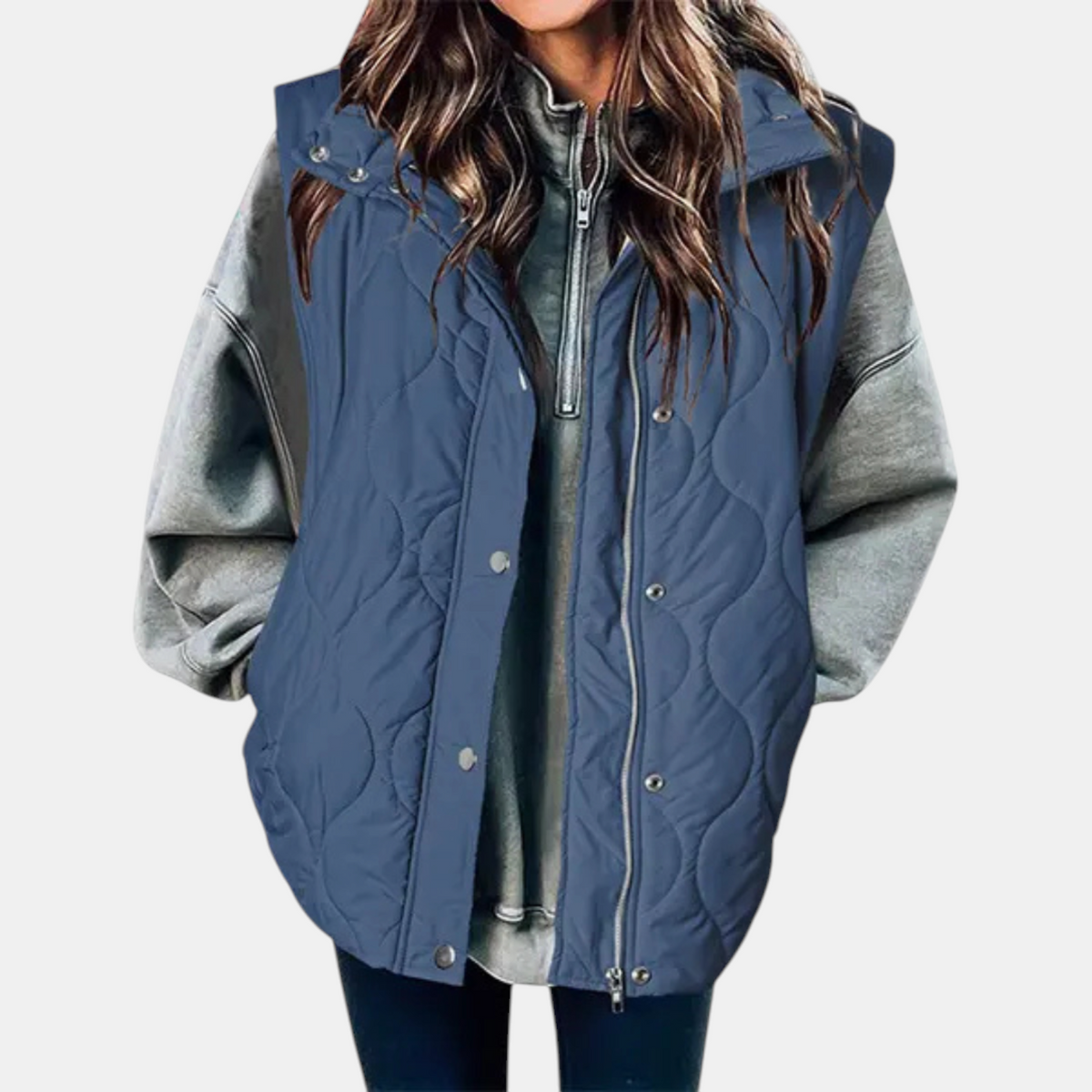 Bodywarmer voor dames met capuchon, knopen en zakken
