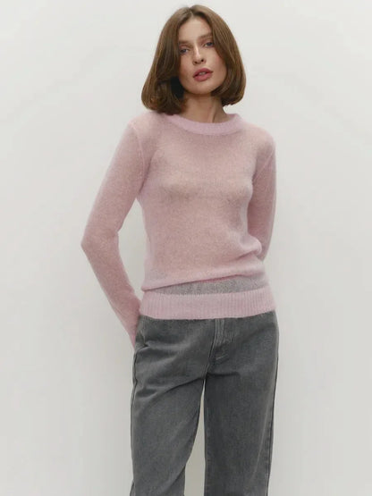 Pull transparent pour femme, col rond, manches longues, en maille