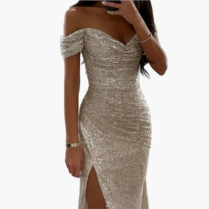 Vestido de noche elegante para mujer off-shoulder con abertura alta – Perfecto para ocasiones festivas y galas