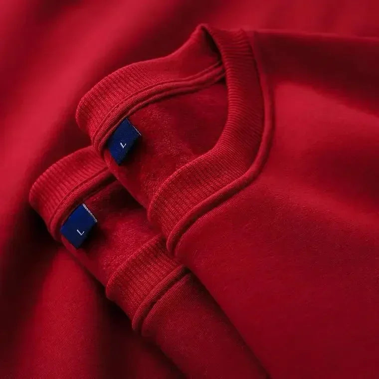 Felpa unisex a maniche lunghe e girocollo, con fodera in pile, polsini a coste, calda per l'inverno
