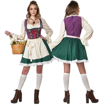 Damen Trachtenkostüm Dirndl Set Grün Lila Weiß