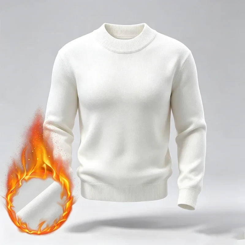 Herren Rollkragenpullover einfarbig wärmend Fleece-Innenseite Langarm