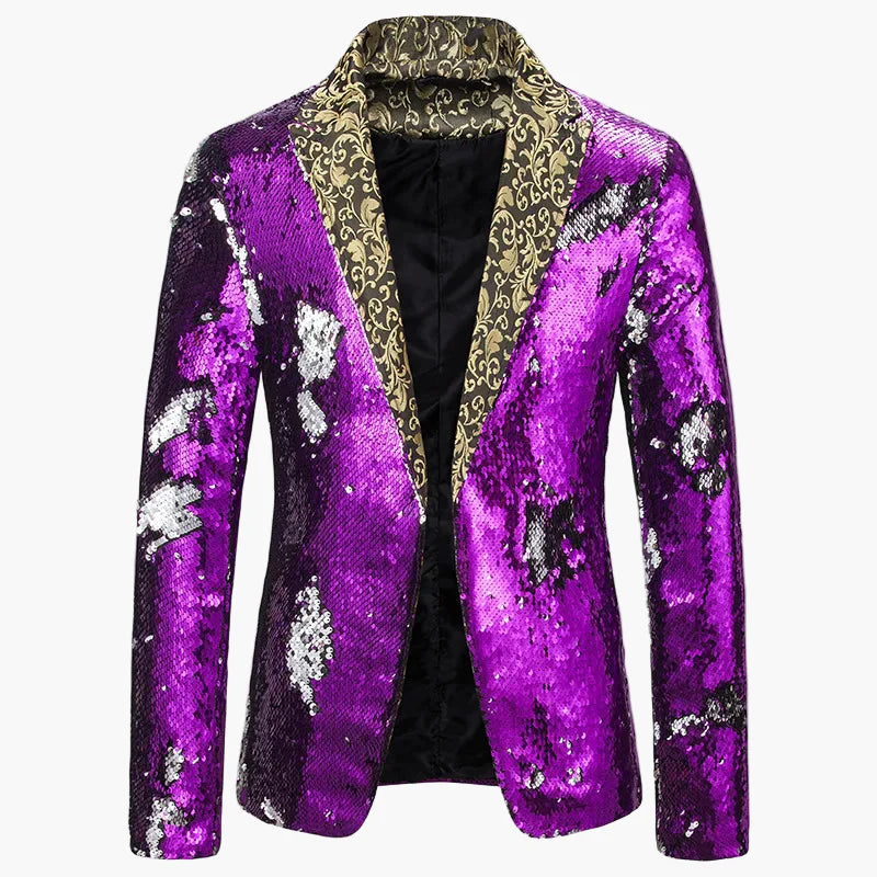 Heren Pailletten Blazer voor Podium en Party – Glinsterende Showjas in Extravagant Ontwerp