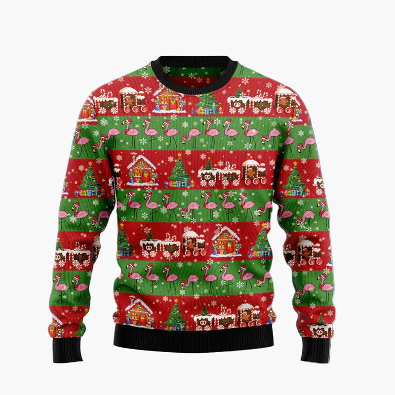 Pull de Noël drôle pour femme et homme avec flamants roses – Pull moche de Noël pour fêtes et cadeaux