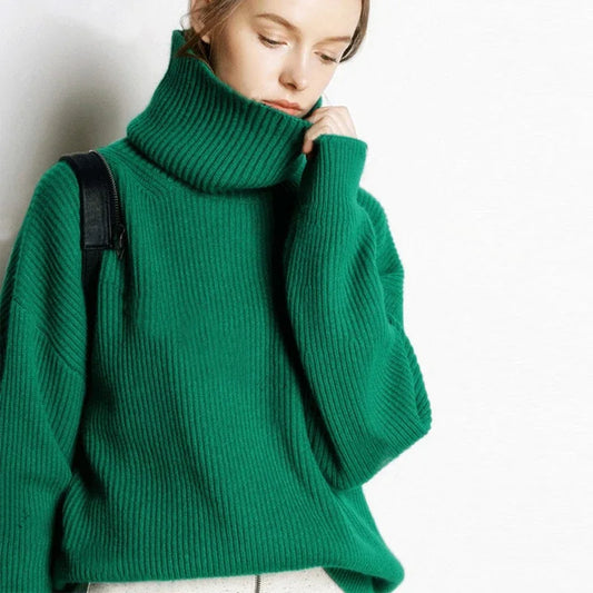Damernas oversize polotröja – modernt vinterstickad tröja för vardag & fritid