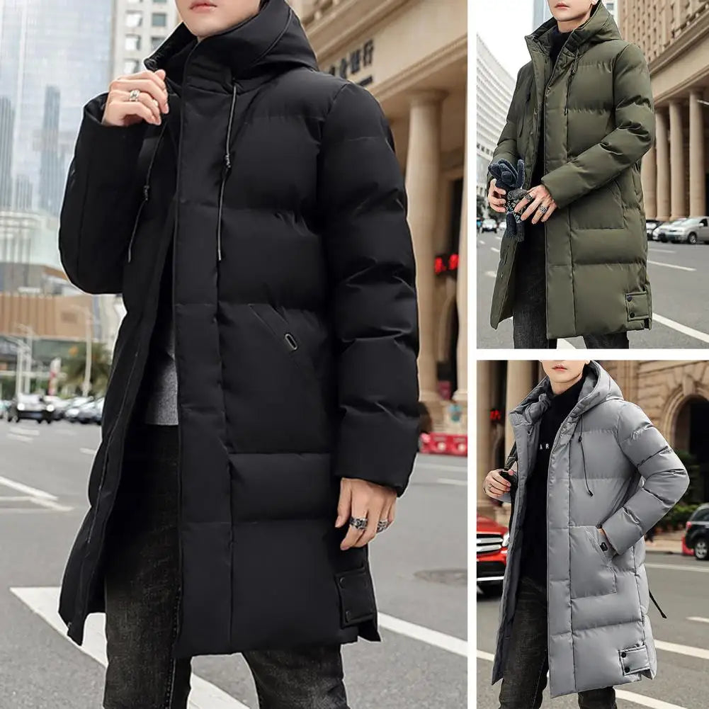 Herren Langer Steppmantel mit Kapuze Warm Winter