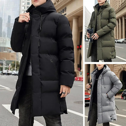 Herren Langer Steppmantel mit Kapuze Warm Winter