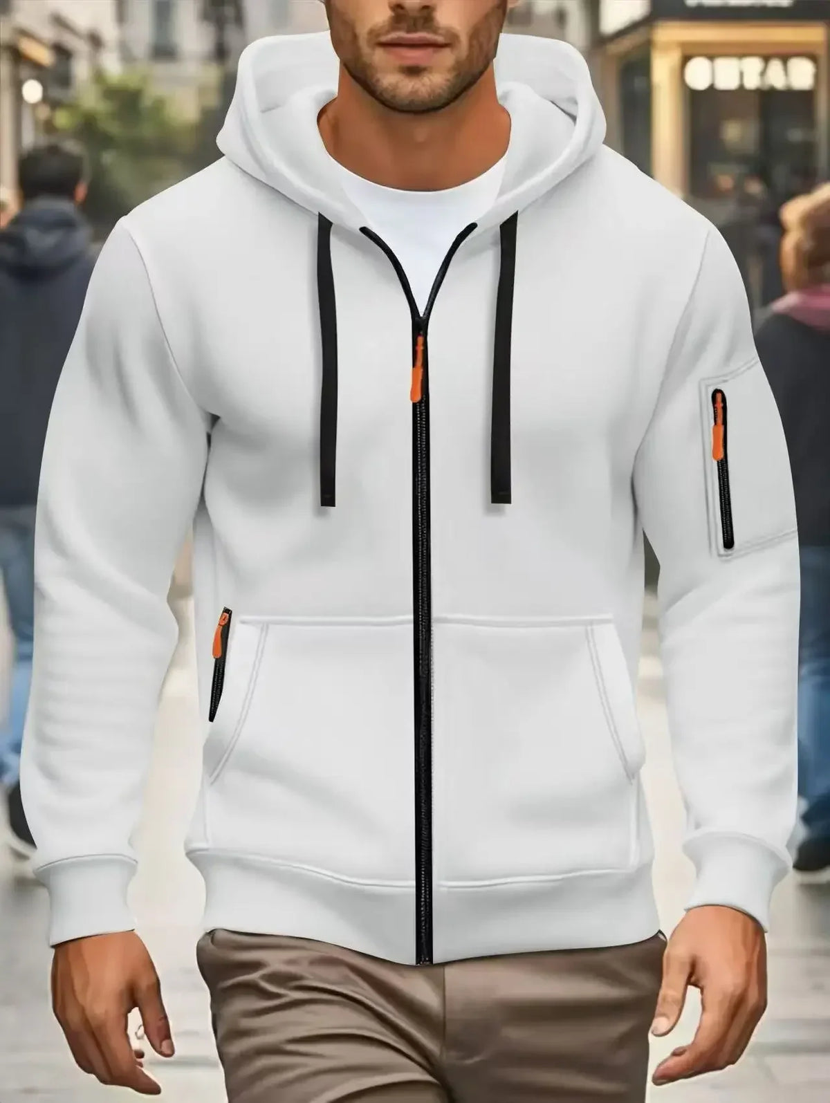 Hoodie da uomo con cerniera e cappuccio, verde oliva