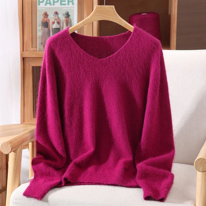Jersey de cuello en V para mujer, suave, texturizado y de color liso