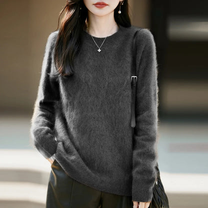 Pullover da donna in maglia, a girocollo, a maniche lunghe, morbido