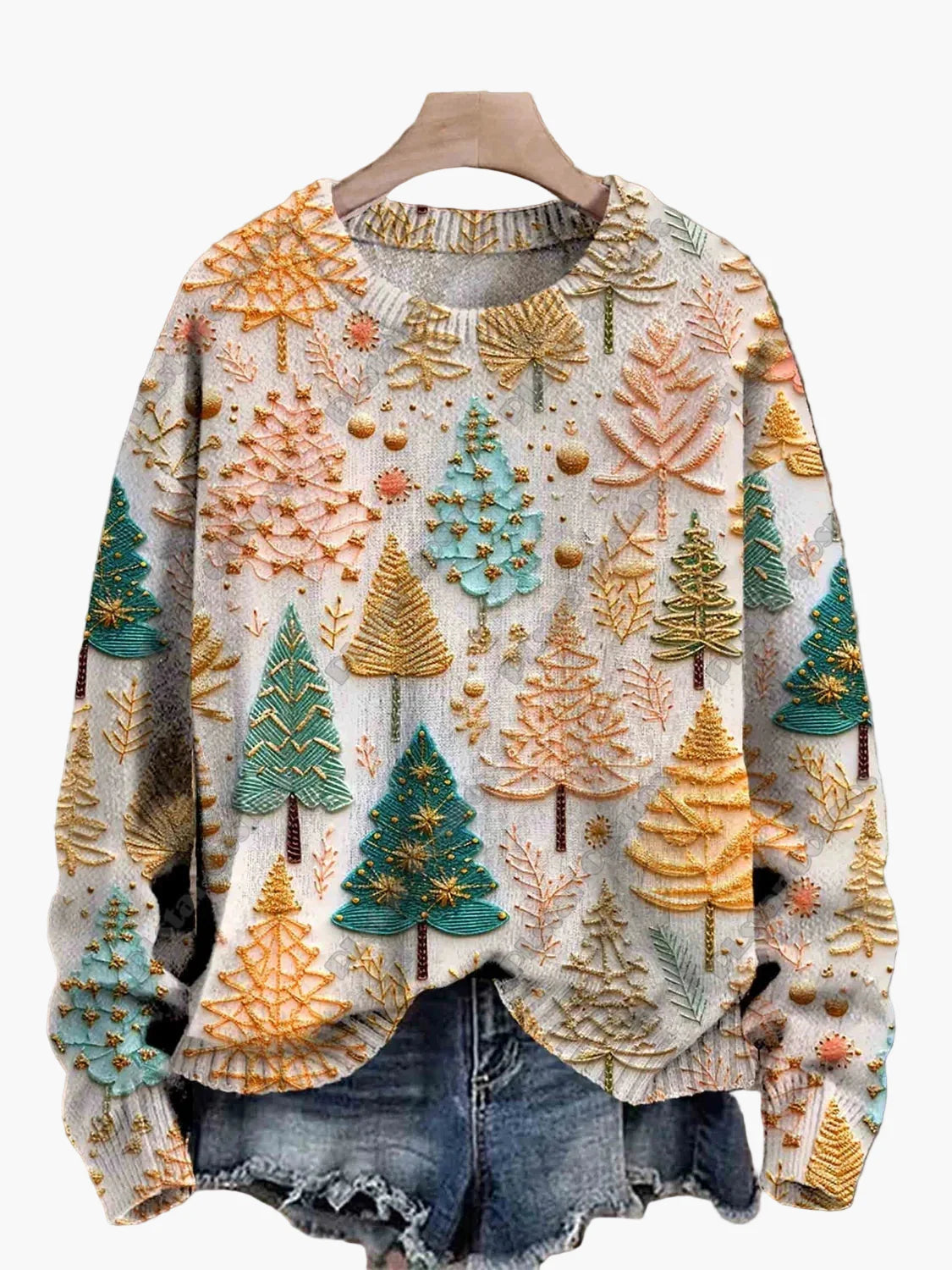 Dame Juletrøje med broderi – Sjovt festligt design, vinter og højtider