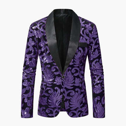 Herre Luksus Smoking Blazer med glimmer og moderne blomsterprint – Perfekt til fest og festlige lejligheder