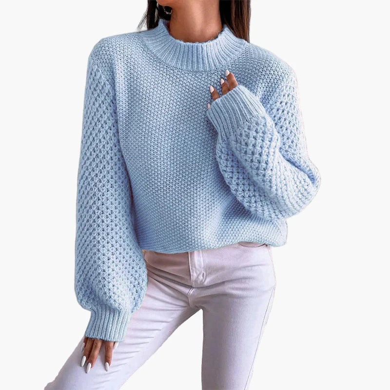Jersey de punto para mujer con punto grueso y mangas globo – Suéter oversize a la moda para otoño e invierno