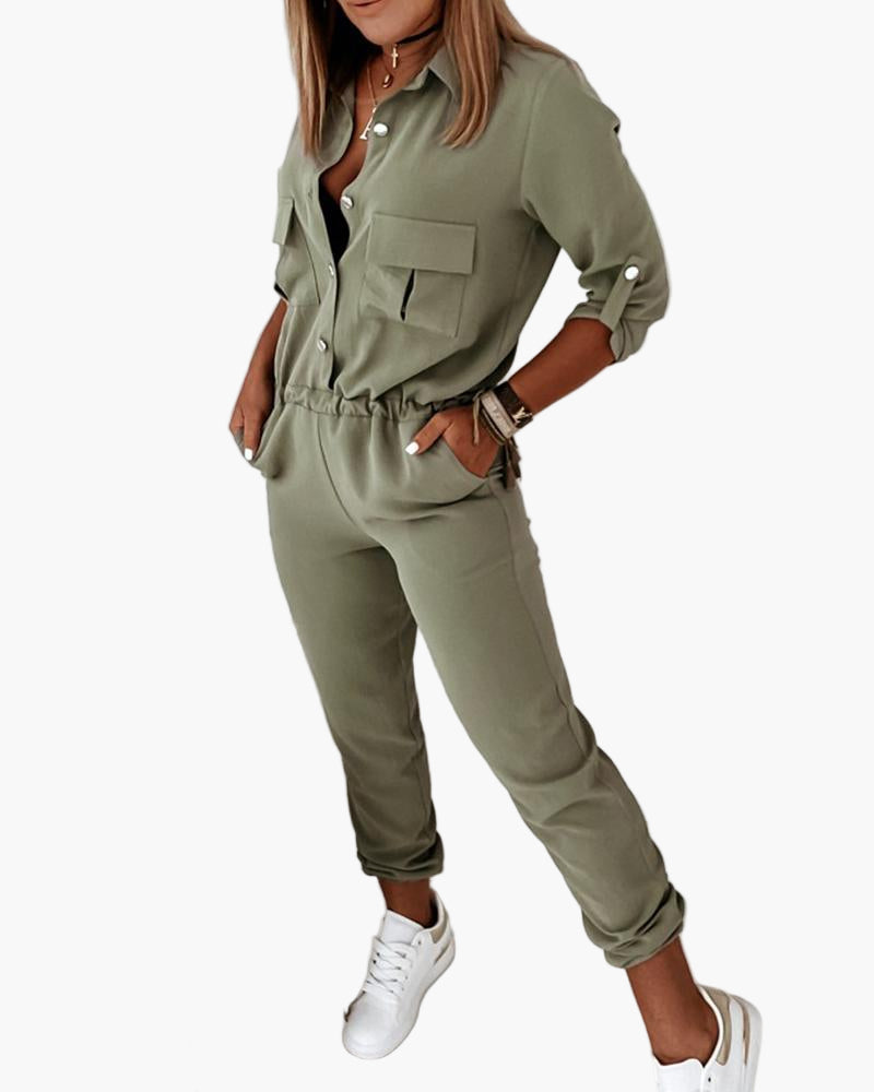 Dam Jumpsuit Enfärgad Fritid Elegant Modern med fickor – Perfekt för vardag & utekväll