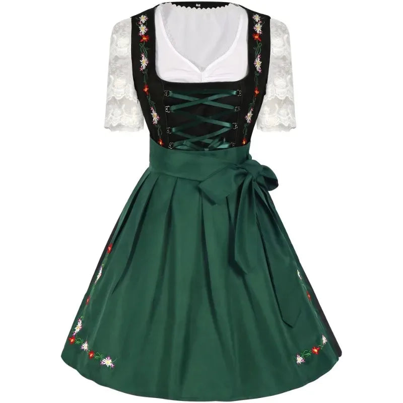 Damen Dirndl Kleid Grün Schwarz Trachtenkleid mit Stickerei und Bluse