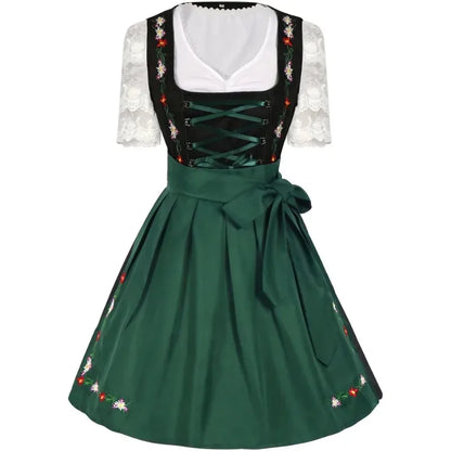 Damen Dirndl Kleid Grün Schwarz Trachtenkleid mit Stickerei und Bluse