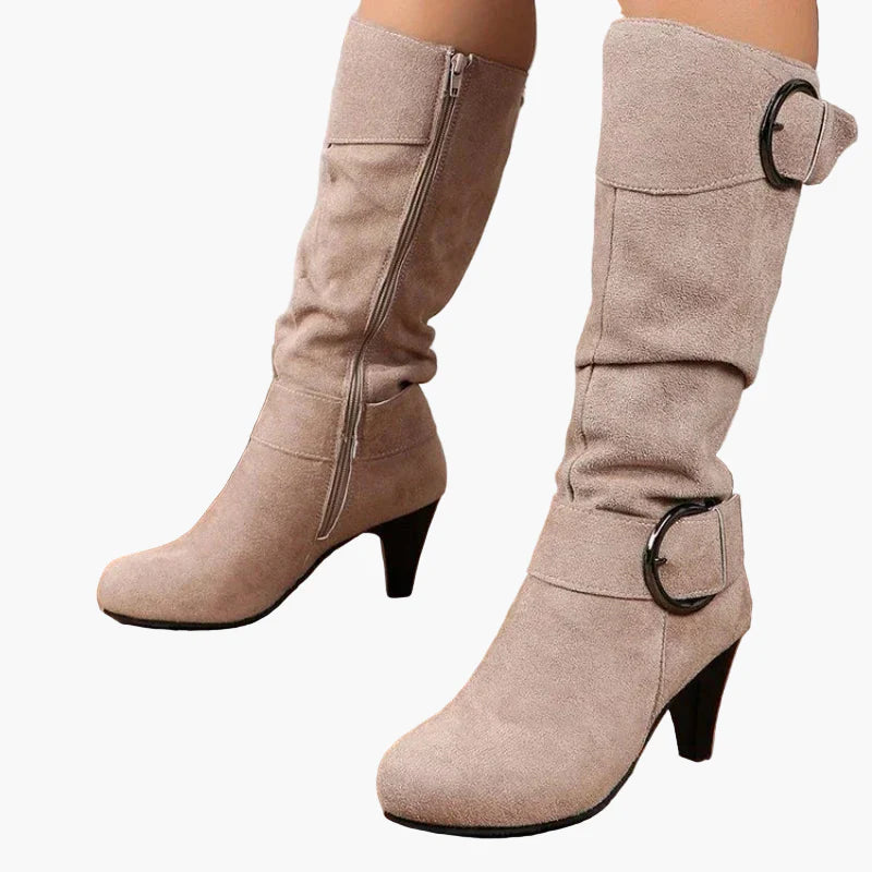 Damen Stiefeletten mit Absatz und Schnalle – Modische hohe Stiefel für Alltag und Büro