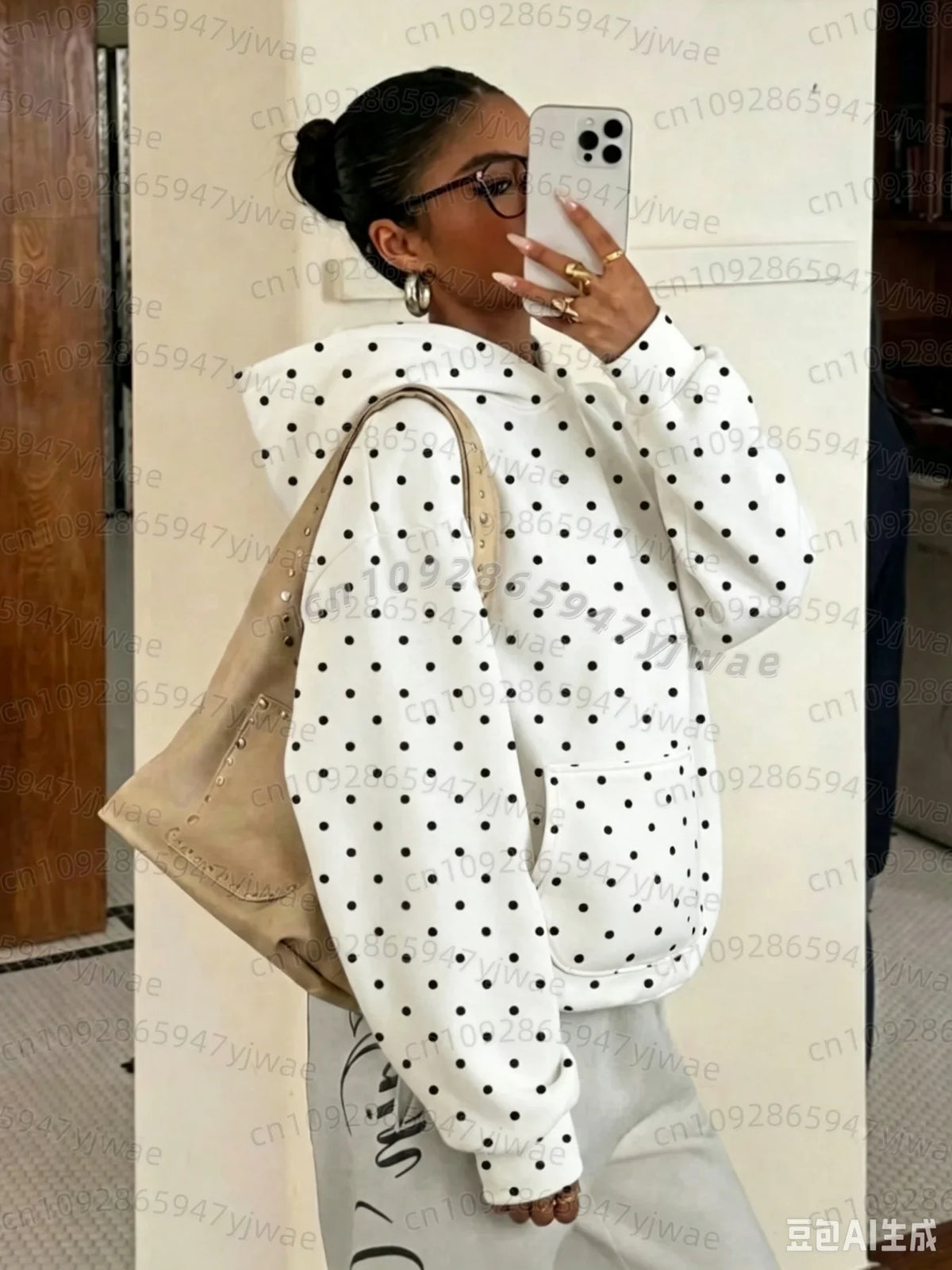 Hættetrøje til damer med camouflage-mønster, oversize-model med hætte og kængurulomme