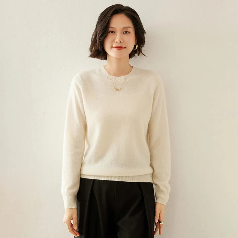 Damen Pullover Rundhals Langarm Strickpullover Weicher Stoff