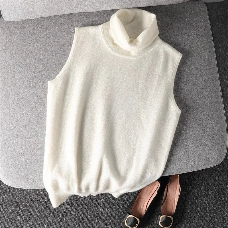Ärmelloser Rollkragenpullover für Damen, weiches Material