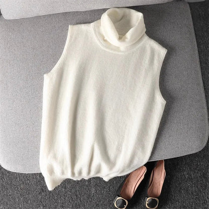 Ärmelloser Rollkragenpullover für Damen, weiches Material