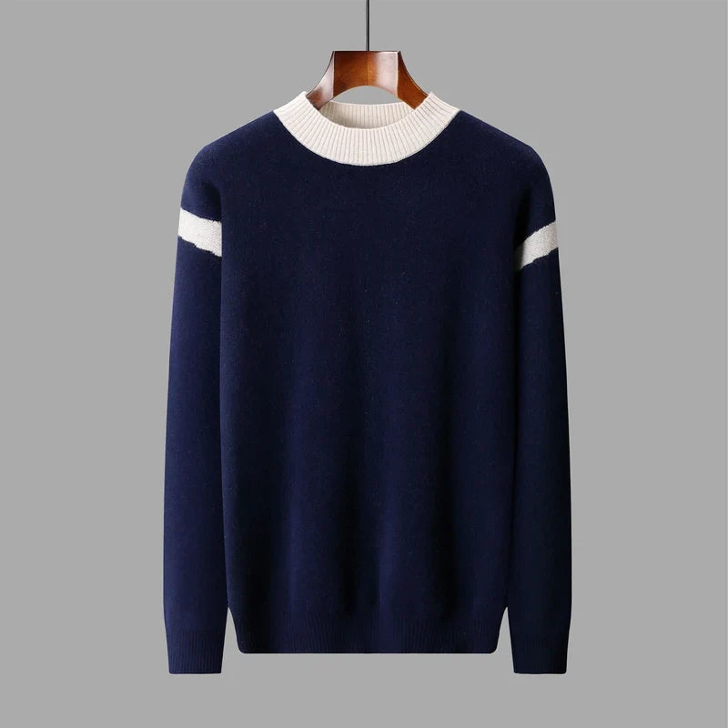 Jersey de punto para hombre, cuello redondo, manga larga y rayas en contraste