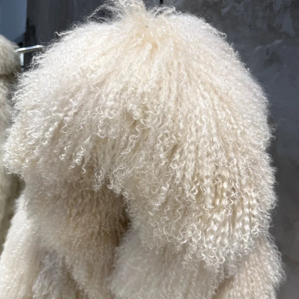 Cappotto lungo in peluche con cappuccio e trama, beige
