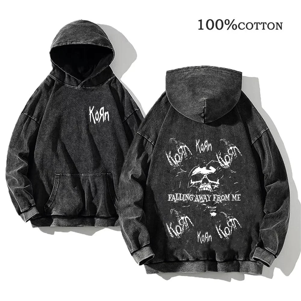 Unisex Kapuzenpullover Grau mit Band-Print & Kängurutasche