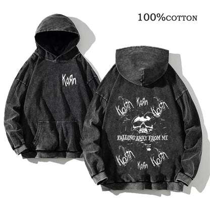 Unisex Kapuzenpullover Grau mit Band-Print & Kängurutasche