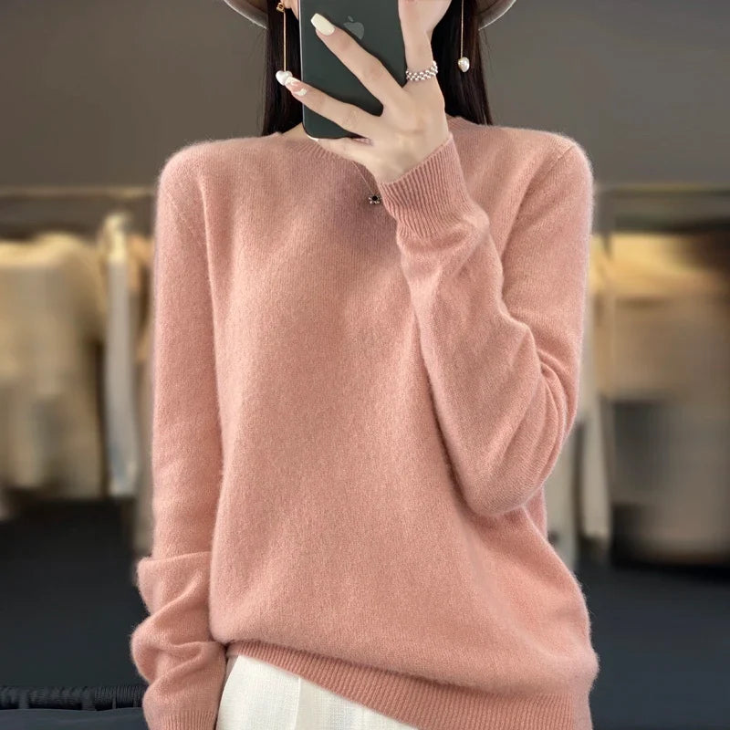 Damen Rundhals Strickpullover Langarm Weiches Material