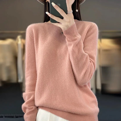 Damen Rundhals Strickpullover Langarm Weiches Material
