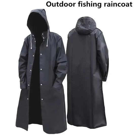 Langer Regenmantel Unisex Schwarz mit Kapuze