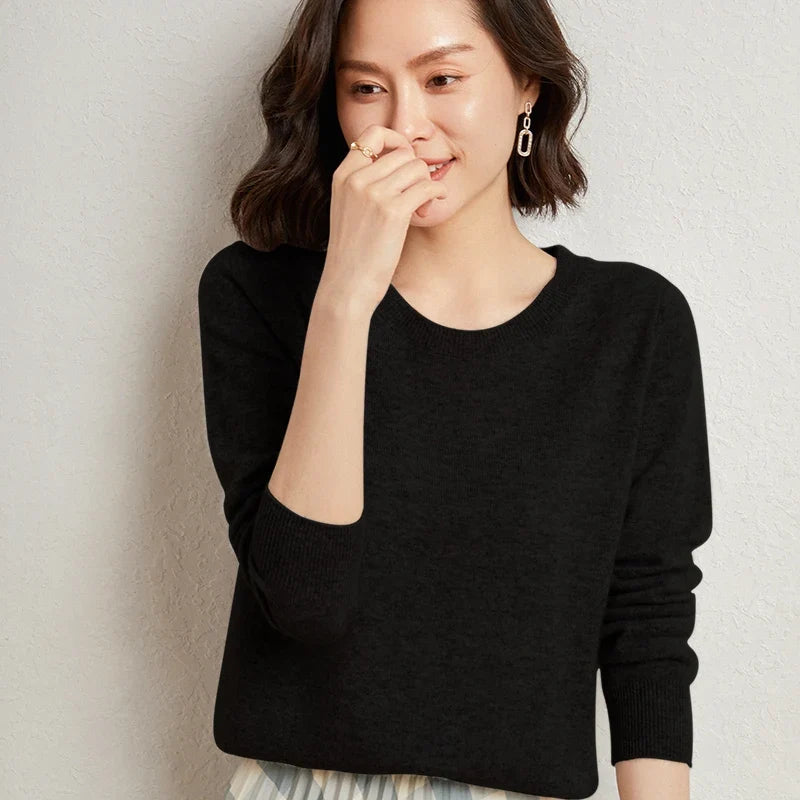 Pullover da donna in maglia, a girocollo, a maniche lunghe, in materiale morbido