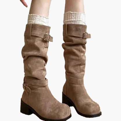 Damen Stiefel mit Blockabsatz und Schnallen – Modische Alltags- & Herbstschuhe