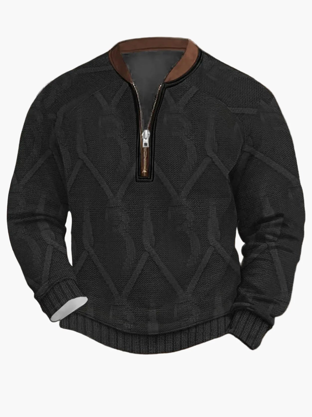 Pull homme style vintage avec demi-fermeture éclair – Pull décontracté élégant pour quotidien et extérieur