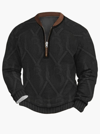 Pull homme style vintage avec demi-fermeture éclair – Pull décontracté élégant pour quotidien et extérieur