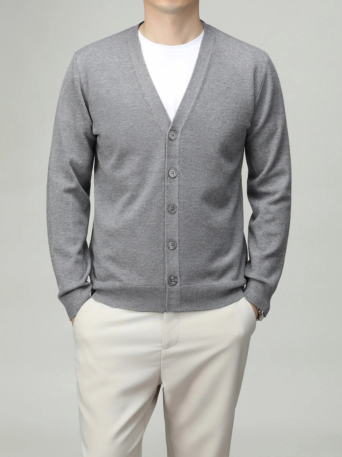 Herren Strickjacke V-Ausschnitt Knopfleiste Cardigan Langarm Rippbündchen