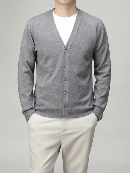 Herren Strickjacke V-Ausschnitt Knopfleiste Cardigan Langarm Rippbündchen