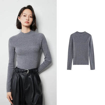 Damen Langarm Pullover schmal geschnitten Mock Neck Basic Stricktop