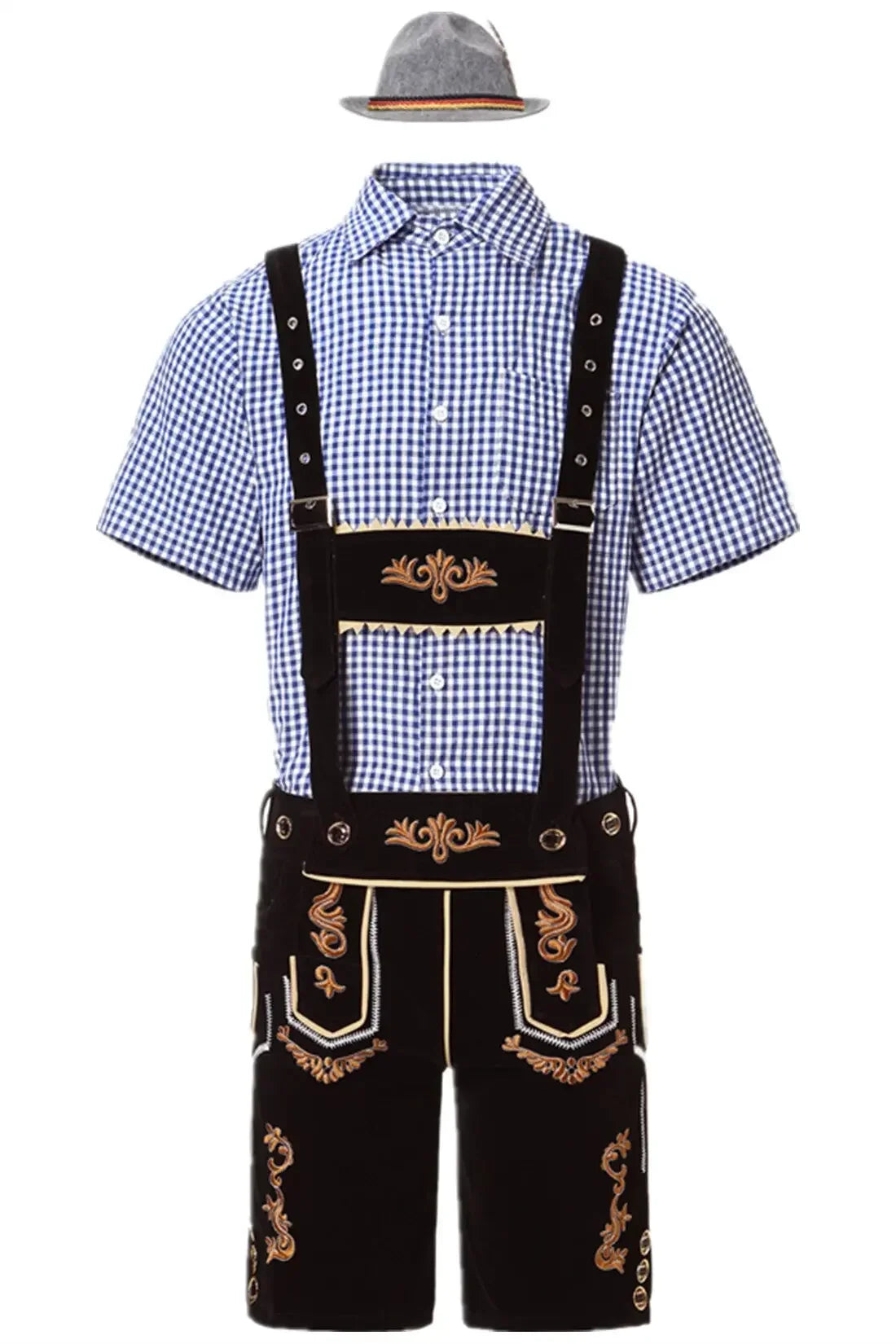 Herren Lederhosen Set Karohemd Hut Trachten Set Oktoberfest