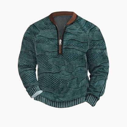 Pull homme style vintage avec demi-fermeture éclair – Pull décontracté élégant pour quotidien et extérieur