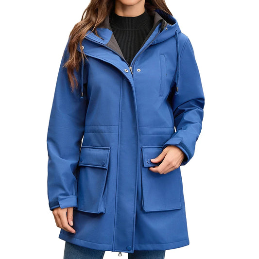 Damesregenjas met capuchon, winddicht, halflang, outdoorjas