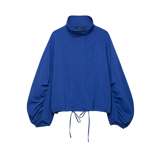 Blaue Leichte Jacke mit Ballonärmeln und Stehkragen