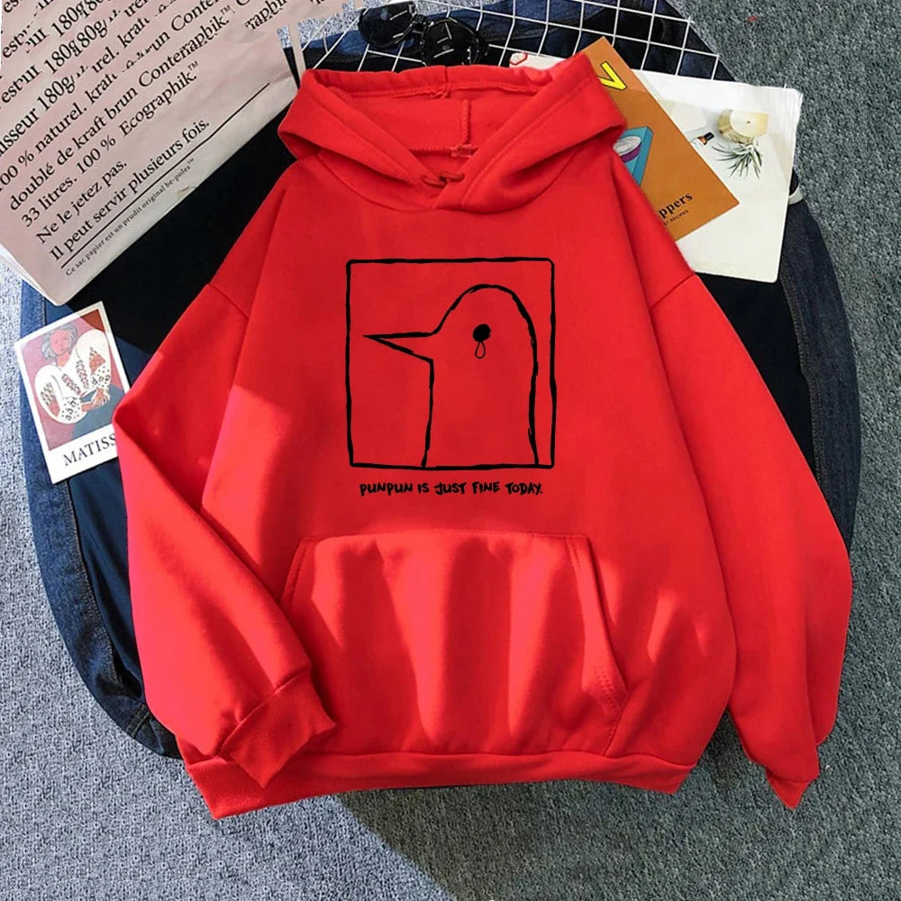 Unisex-hættetrøje med Punpun-print og kængurulomme