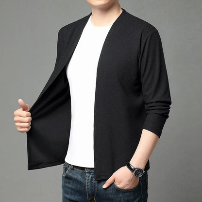 Herren Cardigan Strickjacke offen leicht V-Ausschnitt Langarm