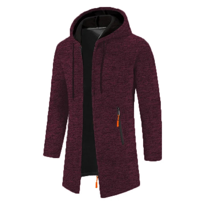 Herren Hoodie Jacke Lang Strickoptik mit Reißverschluss-Taschen